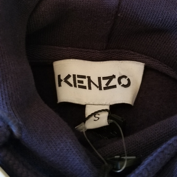 NWT KENZO Navy Embroidered Logo Hoodie Sweatshirt Dress Size S Organic Cotton - Picture 6 of 8
